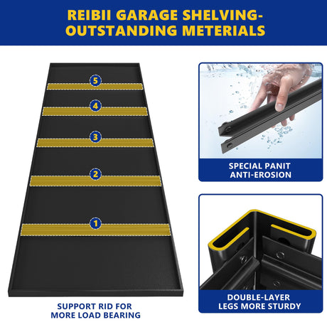 REIBII Garage Shelving 48.2" W Storage Shelves 3000LBS Heavy Duty Shelving Adjustable Metal Shelf Industrial 5 Tier Pantry Shelves for Basement Warehouse Supermarket 72.2"H x 24.2"D x 48.2"W, 2 Pack REIBII