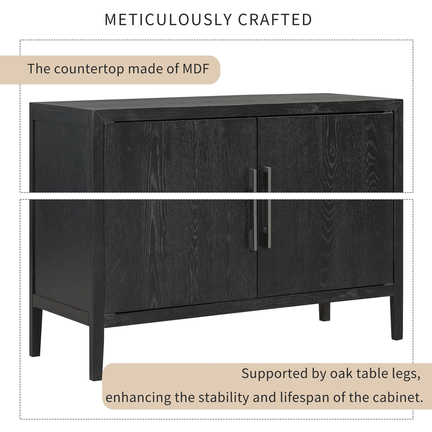 Merax New Black Wood Farmhouse Buffet Sideboard with Metal Handles and 2 Doors, Coffee Bar Storge Cabinet Console Table for Living Room Bedroom Kitchen Hallway, 47.2'' L - WoodArtSupply