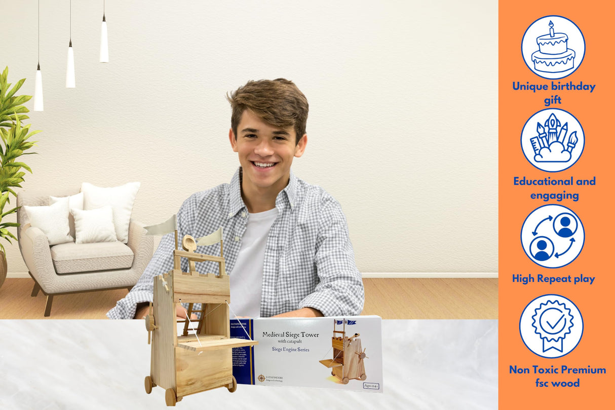 PATHFINDERS STEM Kit – Medieval Siege Tower with Catapult | Wooden Building Kit for Kids Ages 12-14 | Engineering & Physics Toy | Hands-On STEM Project Pathfinders