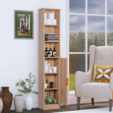 FUQARHY 65'' Tall Bathroom Storage Cabinet Organizer Wood Slim Floor Freestanding Cabinet Linen Tower with Door & 6 Shelves, w/Adjustable Shelves for Home, Bathroom, Kitchen (Natural) FUQARHY