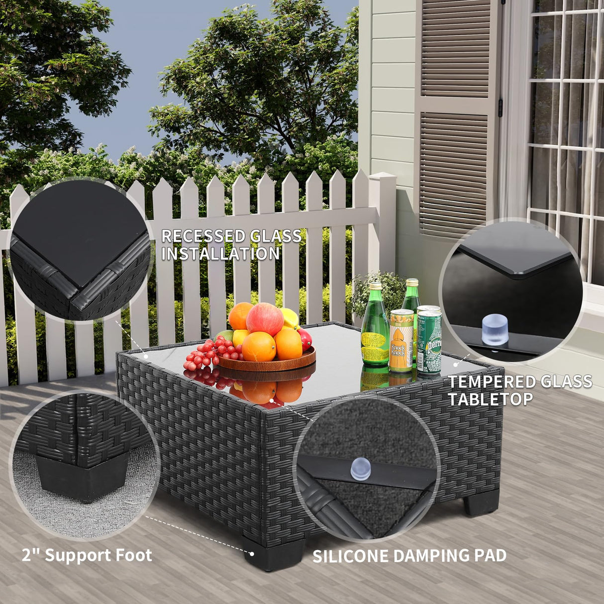 Rattaner Patio Sectional 6 Pieces All-Weather Wicker Patio Furniture Set Outdoor Sectional with Glass Patio Table Non-Slip Cushions and Waterproof Covers, Khaki Rattaner