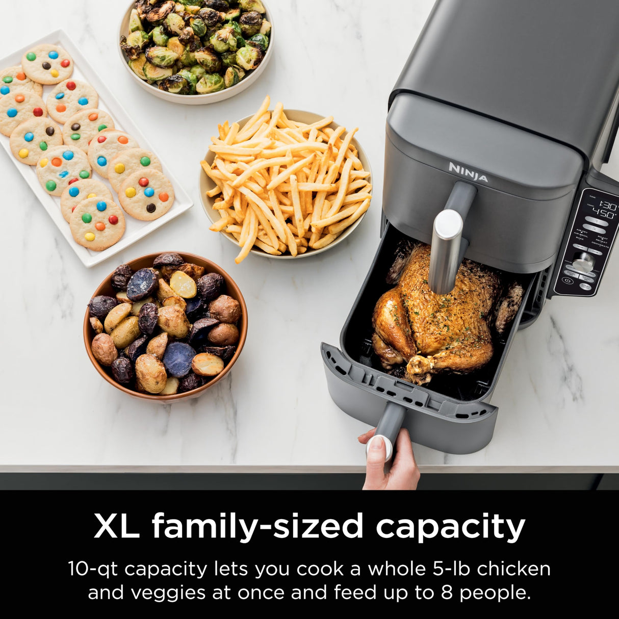 Ninja SL401 DoubleStack XL 2-Basket Air Fryer, DoubleStack Technology Cooks 4 Foods at Once, Compact Design, 10 QT, 6-in-1, Smart Finish & Match Cook, Air Fry, Broil, Bake, Easy Meals, Easy Clean,Grey Ninja