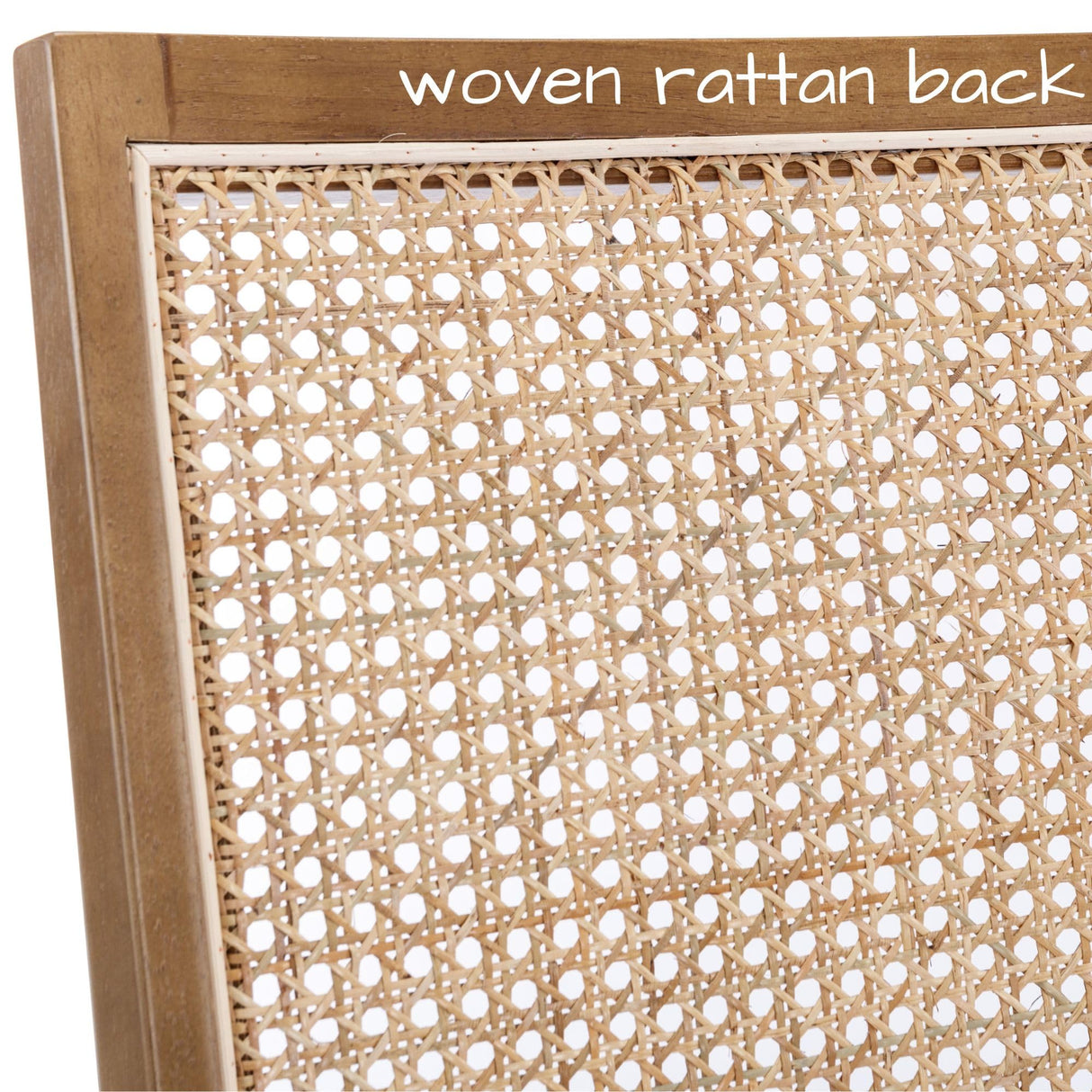 BESTANO Rattan Dining Chairs Set of 4 Natural Wooden Dining Room Chairs Rectangle Cane Country Kitchen Chairs Linen Upholstered Dining Chairs, Cream BESTANO