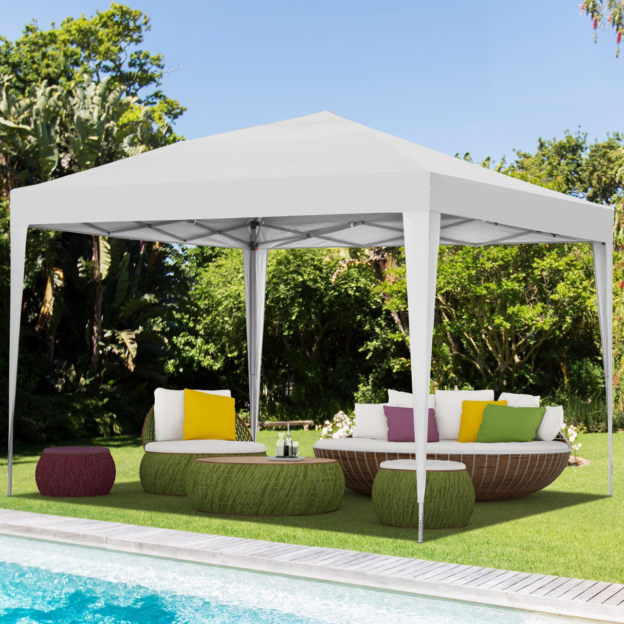 GDY 10'x10' Pop Up Canopy Tent, Outdoor Canopy Tent, Commercial Instant Gazebos, Portable Shelter Canopies, for Patio/Outdoor/Wedding Parties and Events, (White) GDY