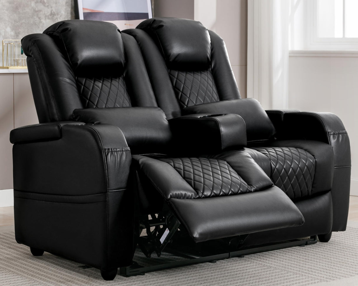 AZXZCS 57" RV Loveseat Recliner Sofa, Home Theater Seating with 3 Arms and 2 Pillows, Wall Hugger Recliners & 135° Reclining Couch (Black PU Leather Furniture) AZXZCS