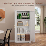 Kubohogar White Pantry Cabinet with Doors, 60" Tall Metal Pantry Cabinet with 3 Adjustable Shelves and Gold Handles, Kitchen Cupboard for Kitchen, Dining Room, Office Kubohogar
