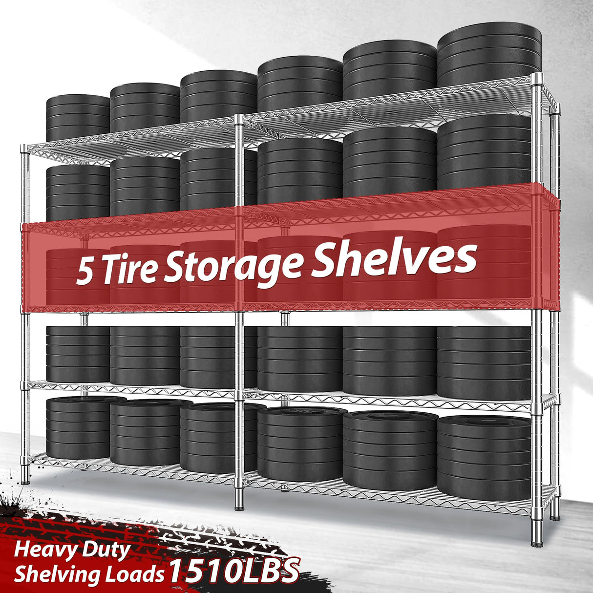 REIBII 69.8" W Storage Shelves 1510LBS Wire Shelving Unit 5 Tier Metal Shelving for Storage Rack Shelves Adjustable Heavy Duty Garage Shelf Pantry Shelves Kitchen Shelving,69.8"Wx15.8"Dx72.4"H,Chrome REIBII