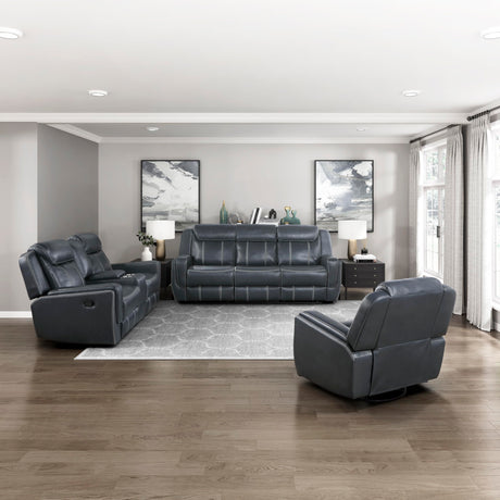 Lexicon Living Room Set - Home Theater Seating, Faux Leather Upholstery Recliner Sofas, Double Recliner, Loveseat, Swivel Glider Chair, 3-Piece Set, Blue Lexicon