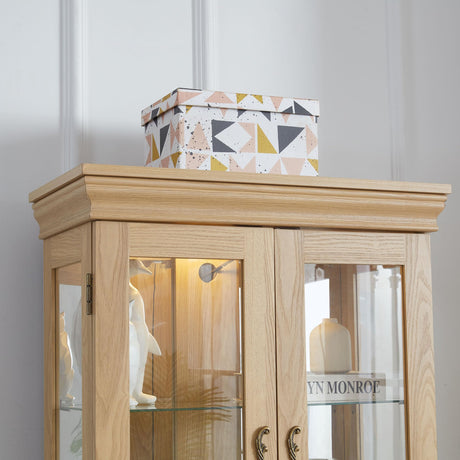 CQSXDA Vintage Lighted Curio Display Cabinet Adjustable Glass Shelves - Wood 6 Shelf Storage Unit for Keepsakes and Decor Glass Doors Adjustable Shelves Secure Hinges Internal Lighting CQSXDA