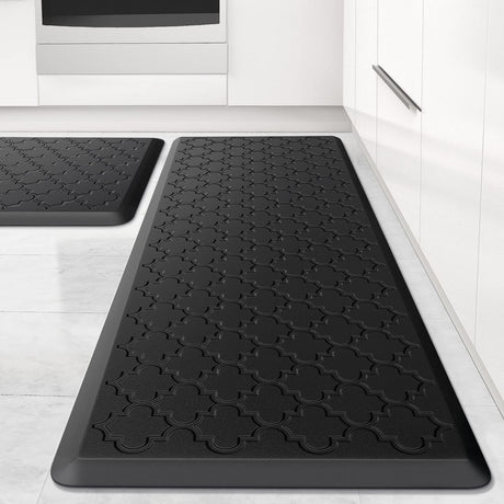 Kitchen Mat [2 PCS] Cushioned Anti-Fatigue Floor Mat, Waterproof Non-Skid Ergonomic Comfort Foam Rugs, Standing Mat for Kitchen, Floor,Office, Sink, Laundry(Black) SoftDuo