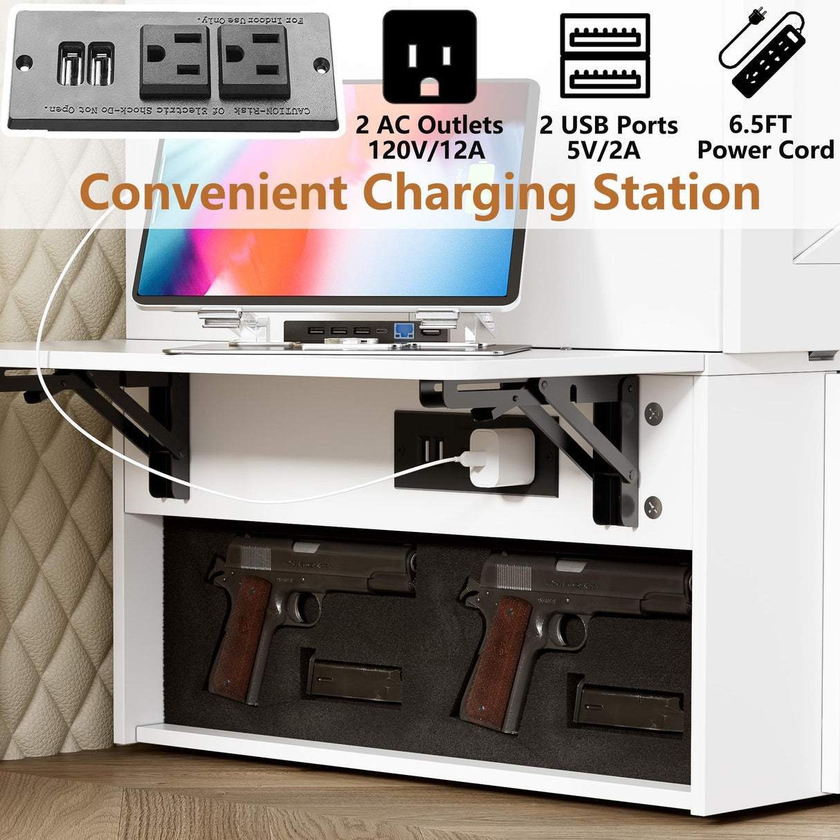 WJFORLION Murphy Bed Queen, Foldable Bed Murphy Cabinet with Storage & Charging Station, Bed Frame for Living Room, Guest Bedroom WJFORLION