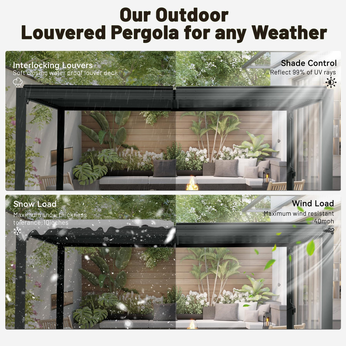 SHPAI 10’ x 16’ Louvered Pergola, Outdoor Pergola Aluminum Frame with Adjustable Rainproof Metal Roof, Permanent Sun Shade with Drainage System for Backyard, Garden and Lawn (Grey) SHPAI