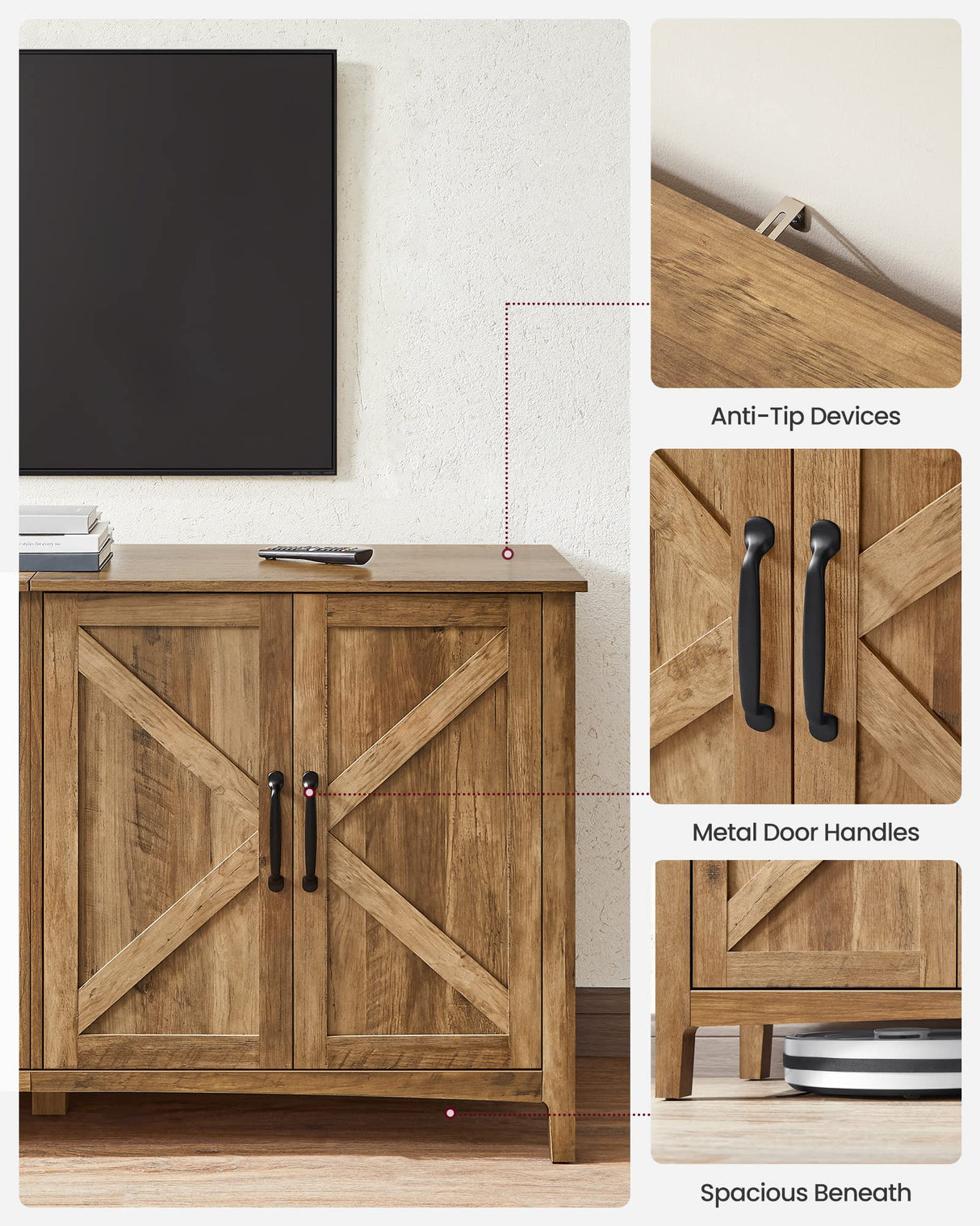 VASAGLE Buffet Storage Cabinet, 15.7" D x 59" W x 31.5" H Credenza Sideboard Table, Kitchen Cupboard with Adjustable Shelves for Living Room, Dining Room, Entryway, Rustic Walnut ULSC381T41 VASAGLE