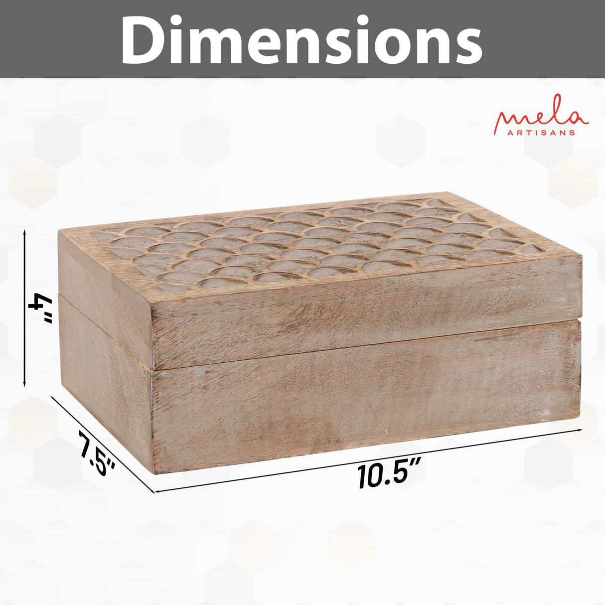Scallop Wooden Box (Extra Large) - Light Burnt Over Grey Decorative Box w/ Felt Pads Underneath & Wooden Carving - Unique Handmade Mangowood Keepsake Storage Box for Jewelry - 10.5 x 7.5 x 4" Mela Artisans