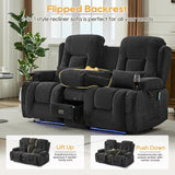 IPKIG Power Loveseat Recliner Sofa with Flip-Up Backrest Console, Drawer, AC Outlet, LED Light, Bluetooth Speakers, Wall Hugger Recliners for Living Room, RV, Home Theater (Charcoal, Loveseat) IPKIG