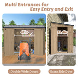 MUPATER 8×4 FT Wooden Storage Shed for Outdoor, Lean-to Shed Kit with Thickened Galvanized Steel Panels, Double Wide Door & Extra Side Door, Wooden Tools Shed with Air Vents for Patio Garden MUPATER