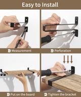 Sapowerntus Wood Floating Shelves Bathroom Wall Mounted, Small Light Rustic Farmhouse Narrow Shelf Storage, Bedroom Living Room Kitchen Office Display Decor with U Metal Brackets Set of 3 Sapowerntus