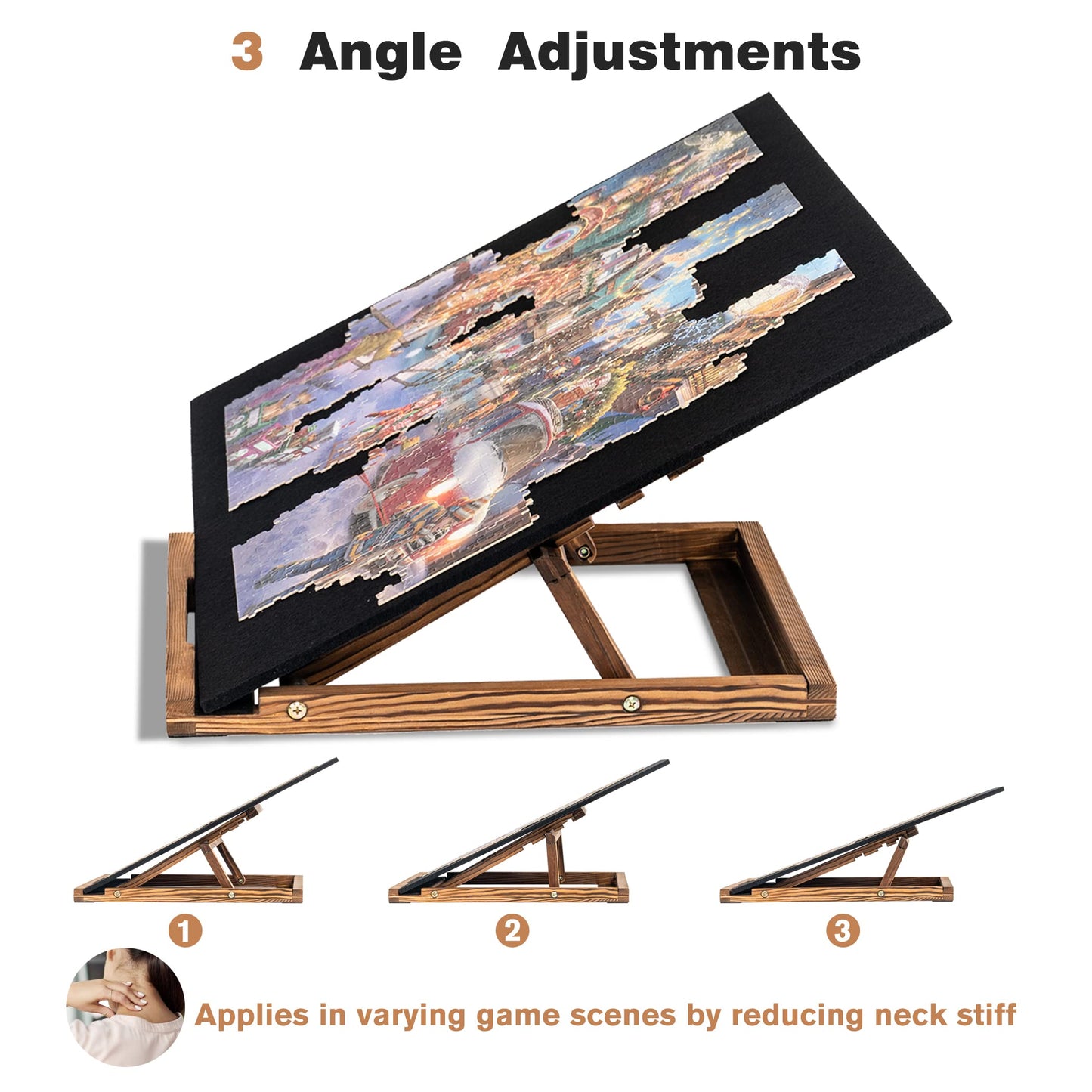 Tektalk Foldable Jigsaw Puzzle Board with 3 angle adjustable Bracket / Stand, Lightweight Portable Puzzle Mat Plateau with Wooden Easel, Foldaway Felt Puzzle Table, for Up to 1000 Pieces - Bl - WoodArtSupply