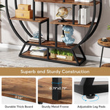 Tribesigns 63 Inch Rustic Brown Industrial Round Etagere Bookshelf with Staggered Shelves Tribesigns
