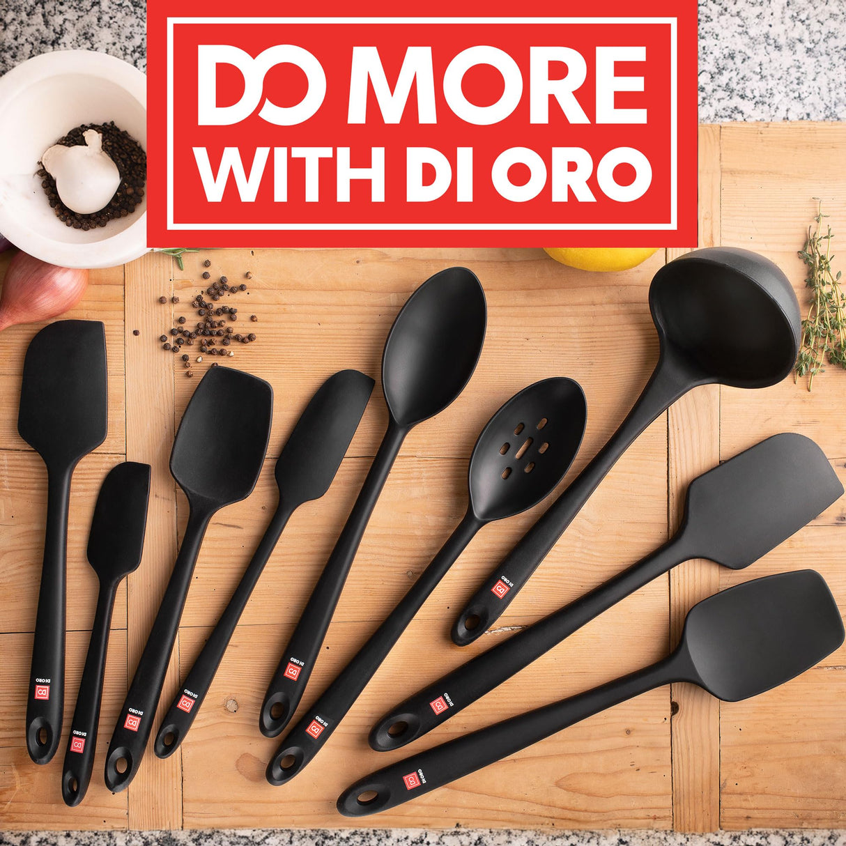 DI ORO Silicone Spatula Set - Rubber Kitchen Spatulas for Baking, Cooking, & Mixing - 600°F Heat-Resistant & BPA Free Silicone Scraper Spatulas for Nonstick Cookware - Dishwasher Safe (3pc, Black) di Oro Living