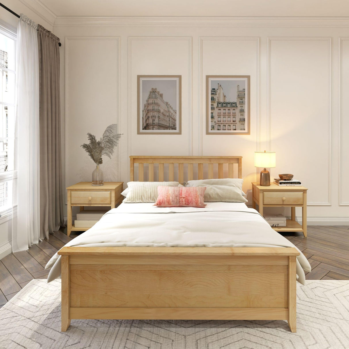 Plank+Beam Solid Wood Full Bed Frame, Platform Bed with Headboard, Natural Plank+Beam