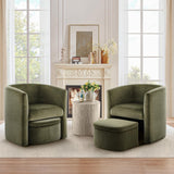 COLAMY Upholstered Velvet Barrel Accent Chair with Storage Ottoman, Morden Living Room Chair with Lounge Seat for Bedroom/Reading Spaces, Green COLAMY
