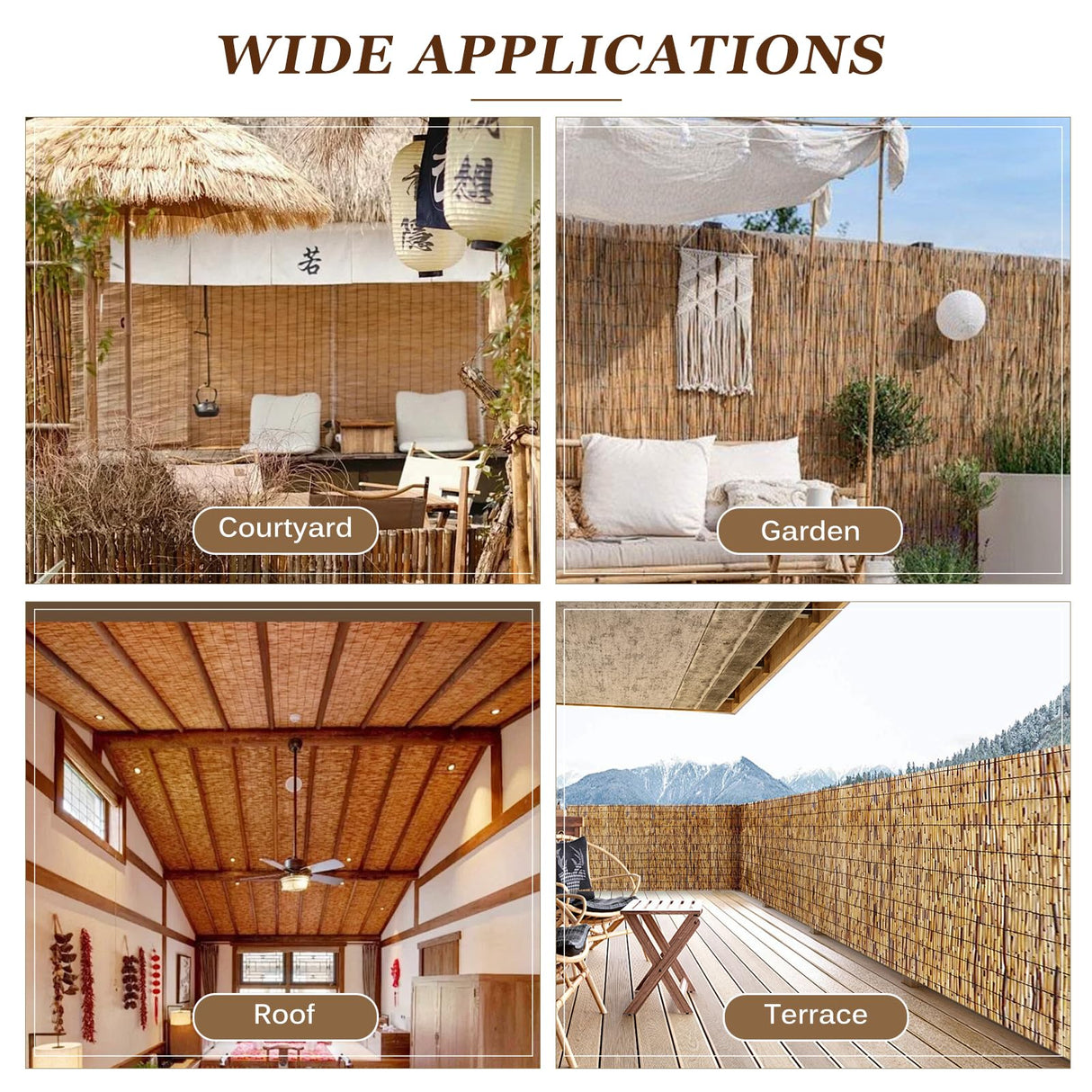 Natural Reed Fencing Rolls, Outdoor Privacy Fence Rolls for Backyard Patio Garden Fencing Decorative with Cable Zip Ties (Coffee, 5x16.4ft) Soulitem