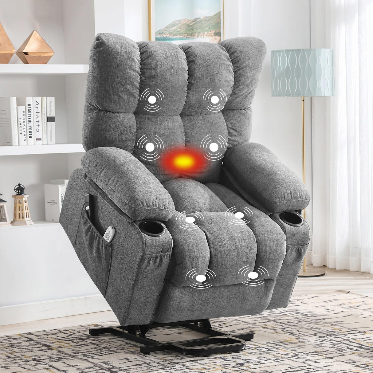 KWKSV Power Lift Recliner Chair for Elderly with Vibration Massage and Lumbar Heating Electric Recliner Sofa with Cup Holders and USB Charge Port for Living Room Comfort KWKSV