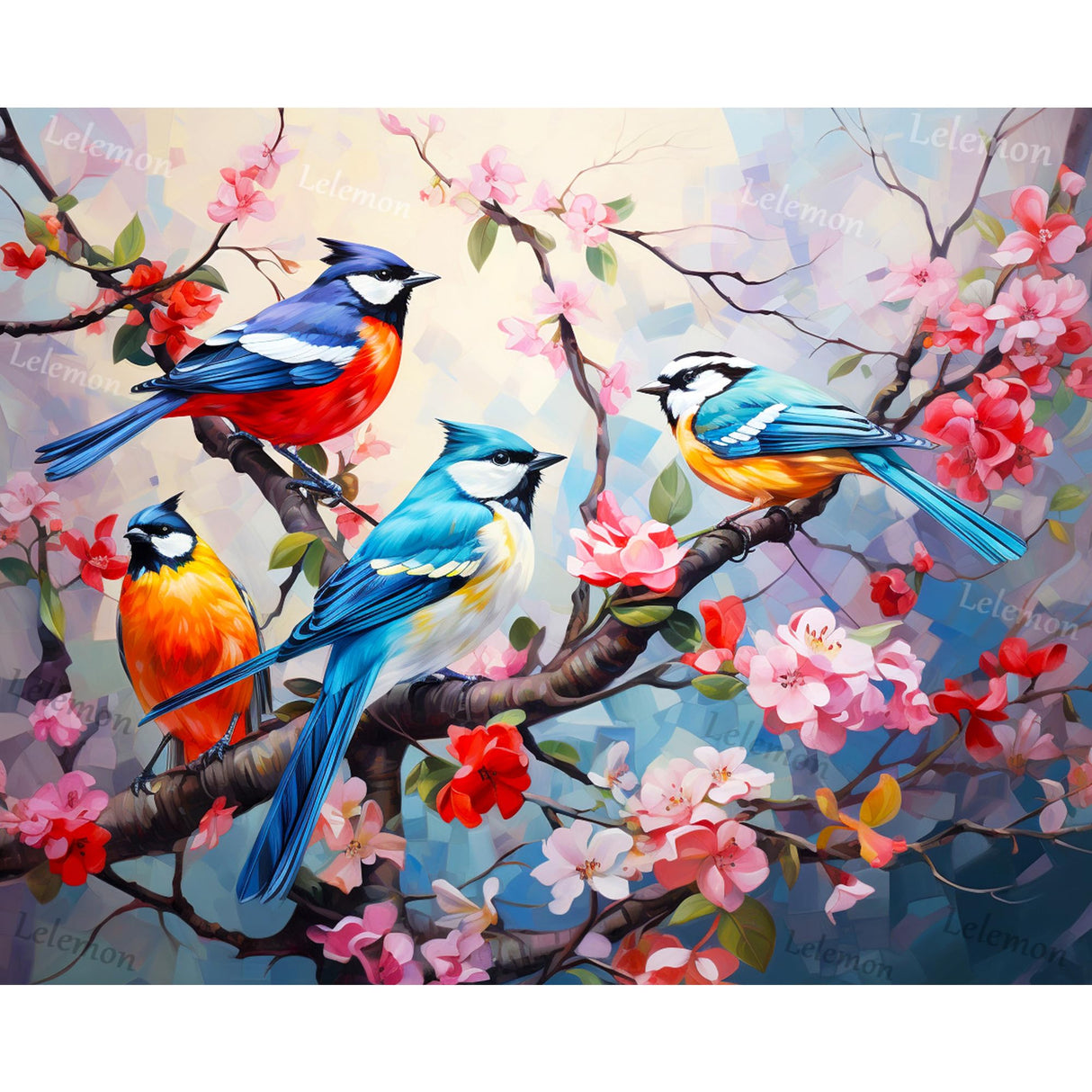 LELEMON Diamond Art Kits for Adults,Birds Diamond Painting Kits for Adults,Flower Dimond Art Paintings, 5d Diamond Painting Kit with Diamond Painting Accessories for Home Wall Decor 12 x 16inch LELEMON