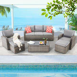 HOMREST 6 Pieces Patio Furniture Sets, All Weather Wicker Patio Conversation Sets with Storage Glass Coffee Table, Outdoor Sectional Sofa w/Ottomans, Cushions & Pillows for Garden, Lawn, Balcony HOMREST