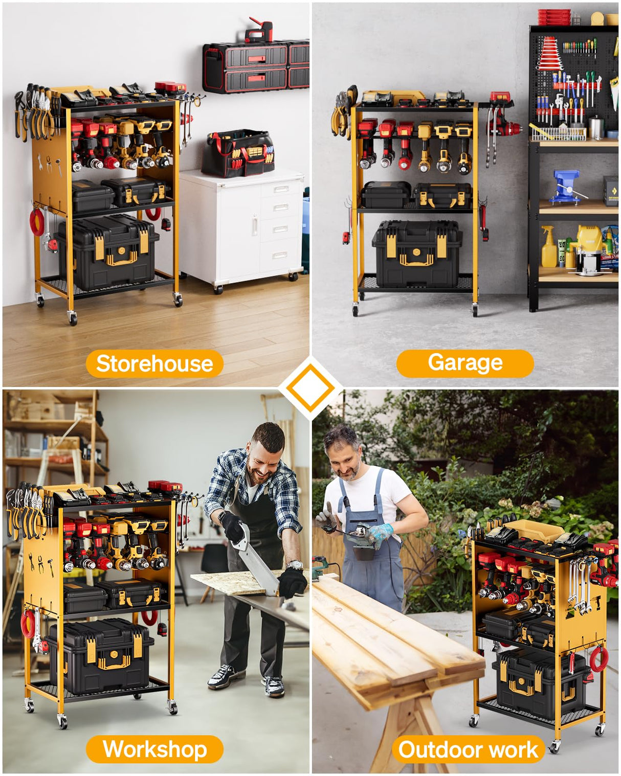 FHXZH Power Tool Organizer with Wheels - Garage Power Tools Storage Cart, Large Rolling Drill Holder Cordless Battery Storage, Heavy Duty Floor Standing Utility Rack Gift for Men, Husband, Father FHXZH