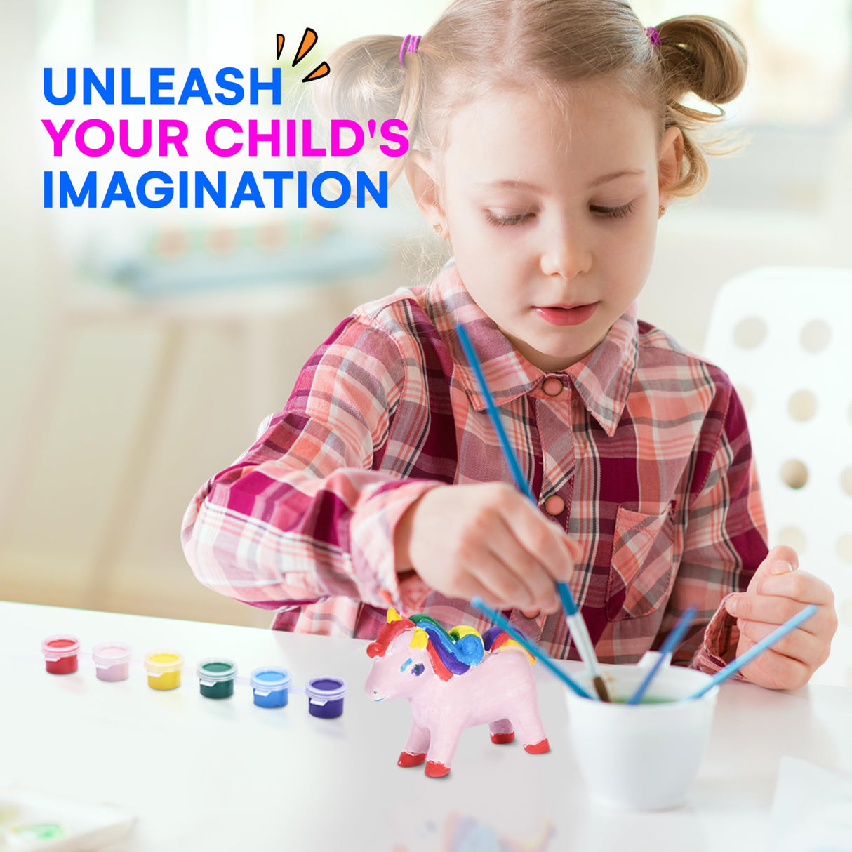 Neliblu Amazaque Paint Your Own Unicorn Kit - Pony Painting Kit Craft Set for Kids - Unicorn Painting Kit for Girls - Non-Toxic, Water-Based Paints Art DIY Set - Birthday, Party, School Craft Neliblu