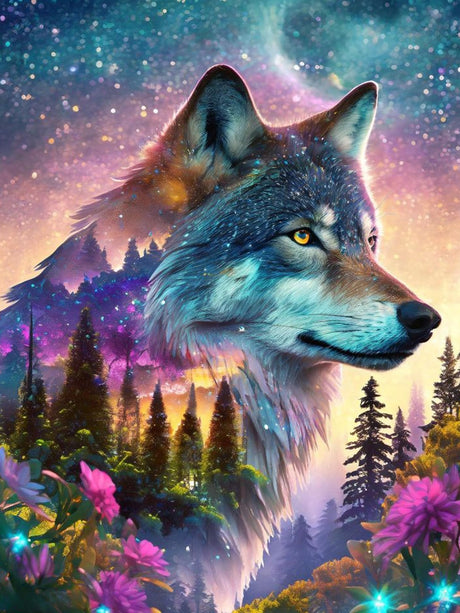 Ekuxom Wolf Diamond Art Kits for Adults, Forest Wolf Diamond Painting Kits, Round Full Drill Animal Wolf Diamond Art Painting Gem Art Wall Decor Gifts 12x16 inch Ekuxom