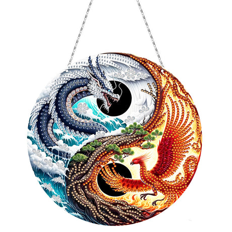 Generic DIY Hanging Diamond Pendant Special Shaped Crystal Diamond Art Painting Ornament Single Sided for Window Home Garden Wall Door Decor-Dragon & Phoenix Generic