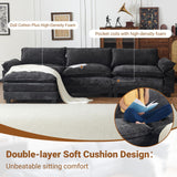 VINGLI 122" Cloud Black Convertible Sectional Sofa, Comfy L-Shape Extra Deep Seat Sofa Couch for Living Room,Modern Chenille 3-Seat Convertible Sofa with Movable Ottoman for Small Space VINGLI