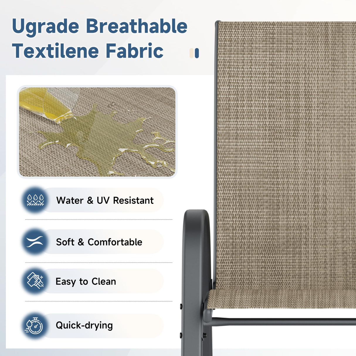 Amopatio 3 Piece Patio Set, Outdoor Stackable Dinging Chairs for All Weather, Breathable Garden Furniture for Backyard Deck, Brown Amopatio