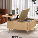 JOINICE, Lift Top Coffee Table with Storage,Large Square Coffee Tables for Living Room,Mid Century Modern Center Table for Home Office, Oak JOINICE
