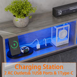 PUNICE Modern Twin XL Corner Bed Frame with Bookcase & LED Lighting - Space-Saving Kids' Platform Bed with Charging Station & 2 Underbed Storage Drawers in Gray (Gray) PUNICE