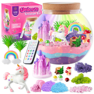 JOYEEMAX Unicorn Light-Up Terrarium Kit for Kids - LED Night Light Birthday Gift for Girls Ages 4 5 6 7 8-12 Year Old - Unicorn Toys for Girls - DIY Arts and Crafts Kit for Kids - Best Girls Presents