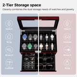 ANWBROAD Watch Box Storage Watch Cases for Men with Large Glass Lid 2-Tier Wood Watch Display Case Lockable Watch Organizer Giftable Luxurious Watch Holder for Women UJWB003Y ANWBROAD