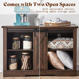 AMERLIFE 66" Farmhouse TV Stand for 75 Inches TVs, Entertainment Center with Sliding Barn Door and Adjustable Shelf & Feet, Console Table with Storage, Reclaimed Barnwood AMERLIFE