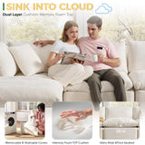 SITJOY L Shape Sectional Sofa, 4 Seat Velvet Sofa with Ottoman, Boneless Cloud Sectional Couch for Living Room, No Need Assembly Modular Sectional Sofa, 110 inch Width, White SITJOY