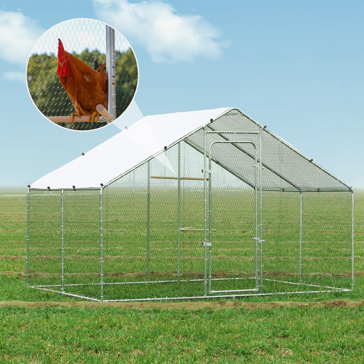 Large Metal Chicken Coop Heavy Duty Chicken Pens Outdoor with Top Walk in Poultry Cage Chicken Run Dog Kennel with Water Resident and Anti-UV Cover for Yard with Cover Duck Rabbit Cage wonline