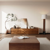 POVISON Mid Century Modern TV Stand, 78.74" Entertainment Center with LED Light, Walnut Solid Wood TV Console for Living Room, TV Stand with Storage POVISON