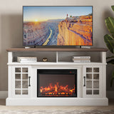 BELLEZE Traditional 58" Rustic TV Stand with 23" Electric Fireplace Heater with Sound, Media Entertainment Center Console Table for TV up to 65" with Open Storage Shelves and Cabinets - White BELLEZE