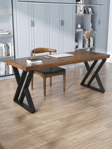 QZYJKJ Solid Wood Desk 55 inches Wide Home Office Desk,Metal Modern Industrial Writing Table, Workstation, Perfect Table for Your workspace Study Table Furniture in Rustic Natural Aged Brown QZYJKJ