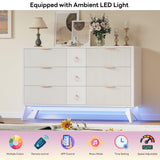 LIKIMIO Dresser for Bedroom 9 Drawers with LED Light, 55" Wide Fluted Chest of Drawers, Wood Closet Organizer, TV Stand for Living Room, White LIKIMIO