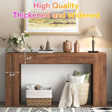 knoworld 63-Inch Long Console Table with LED Light, Farmhouse Sofa Table Behind Couch, Wooden Console Table for Entryway Hallway Entrance Living Room, Brown knoworld