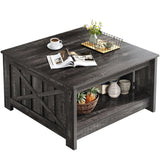 DWVO Square Coffee Tables for Living Room Farmhouse Coffee Table with Storage, 2-Tier Wood Center Table with Half Open Storage Compartment, Dark Rustic Oak DWVO