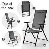 Yaheetech Patio Folding Dining Chairs Set of 2, Stackable Outdoor Lawn Chairs with 8 Adjustable Back Positions and Armrest for Garden, Lawn, Yard and Beach, Dark Gray Yaheetech